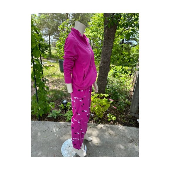 Jasmine Rose Intimates Micro Fleece Pajama Set Top Pants Hot Pink Bears Zip Sz M - Picture 8 of 12